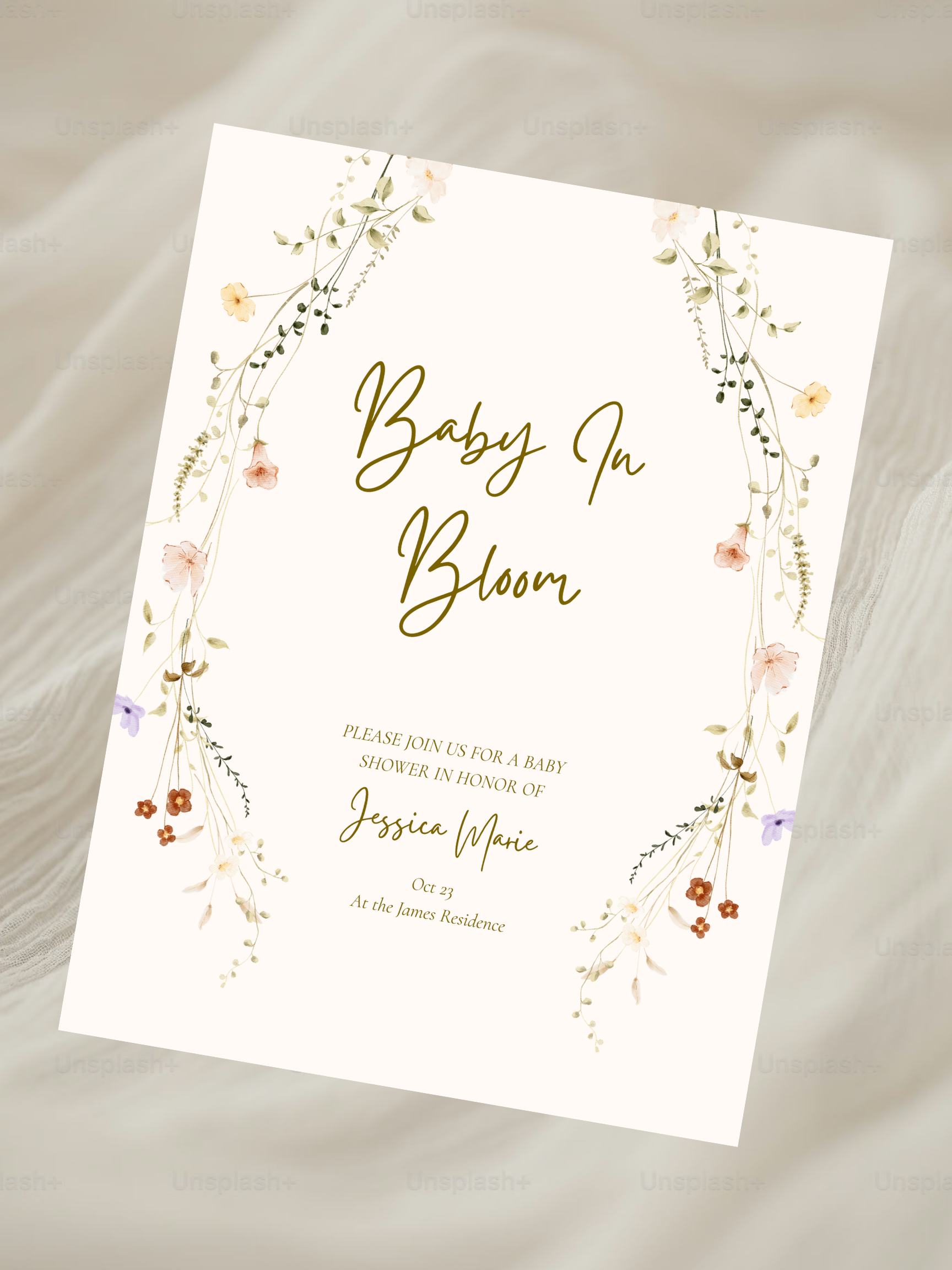 Custom Baby Shower Invitation – Baby in Bloom | Editable Canva Template
