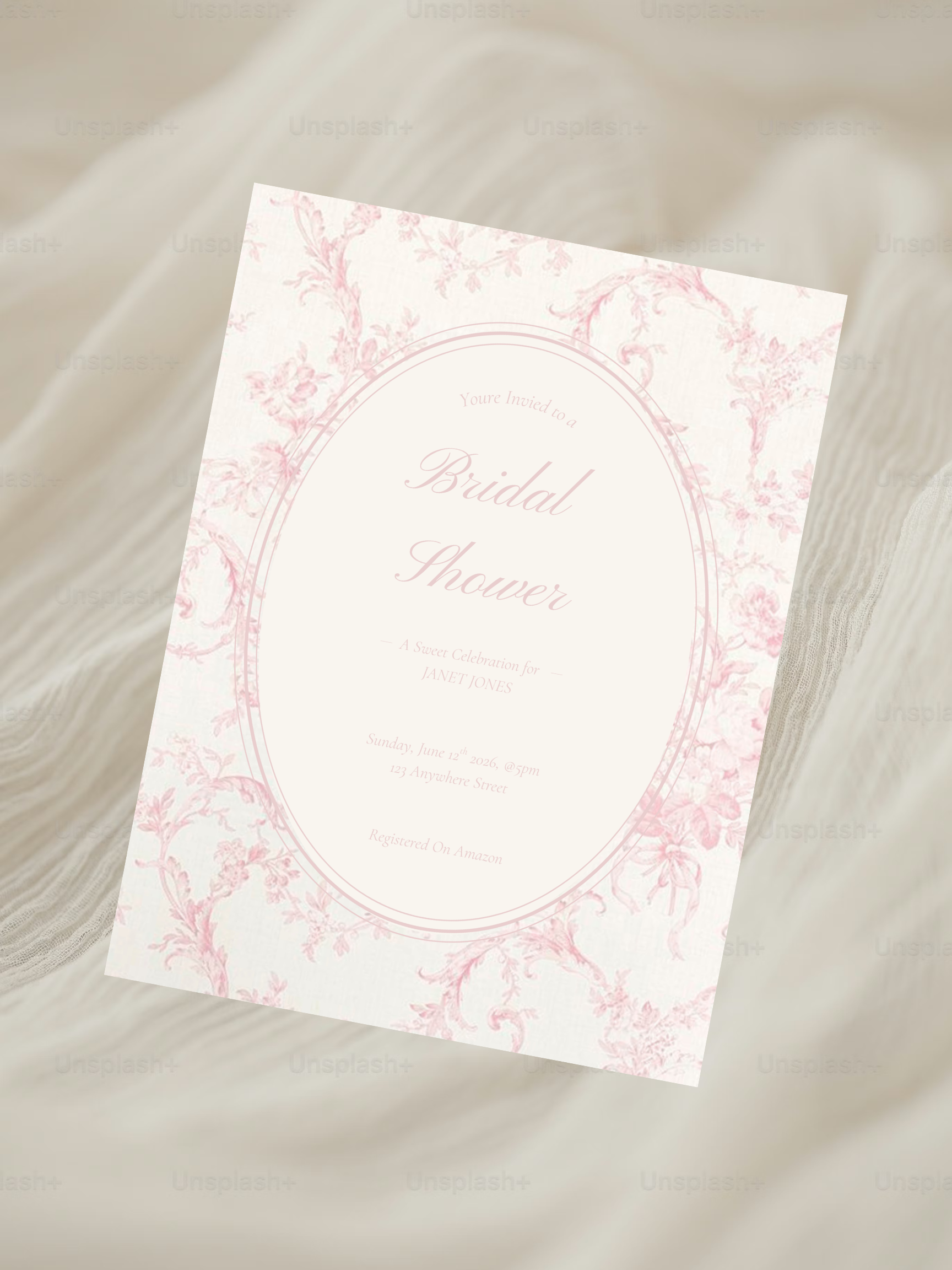 Toile Floral Bridal Shower Invitation – Editable Canva Template